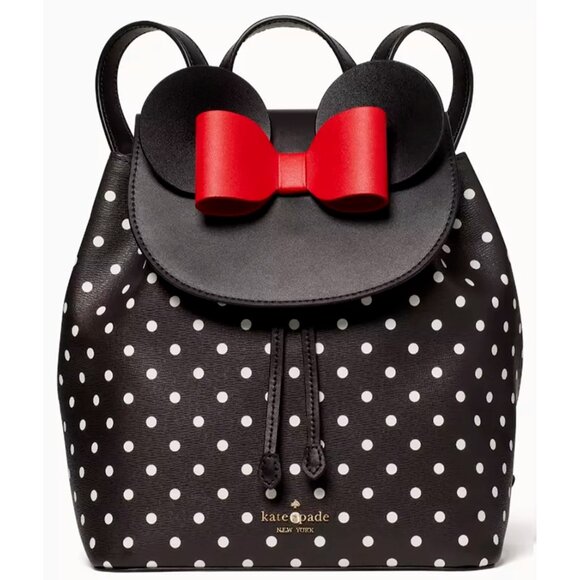 S NWB Kate Spade Disney Minnie Mouse Flap Black Leather Backpack K4642 main image 14